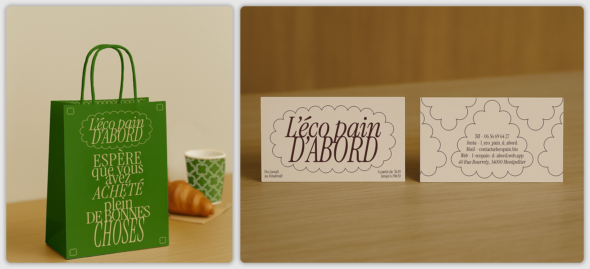 Packaging écologique, sacs en papier et cartes de visite pour la boulangerie